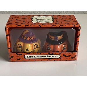 Johanna Parker Halloween Salt & Pepper Shakers Pumpkin Jack-O-Lantern NEW